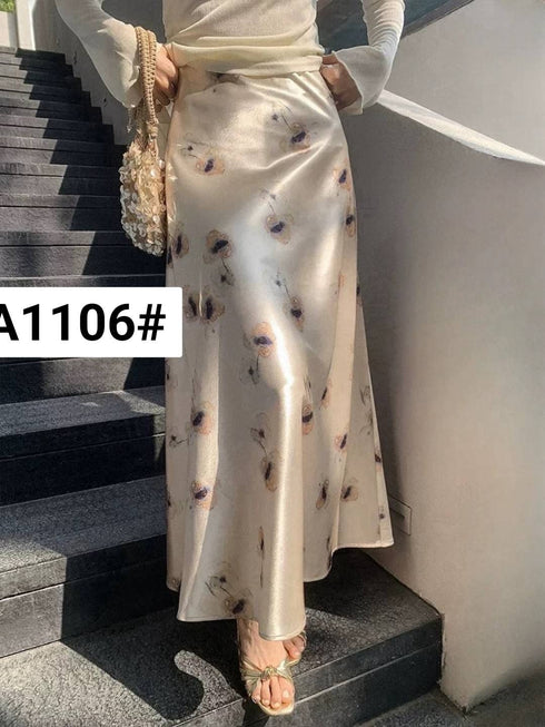 Floral Print Satin A-Line Skirts